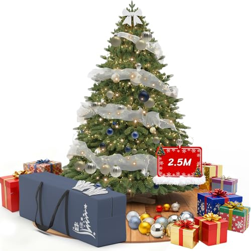 Huracan Arbre de Noël artificiel avec éclairage 210 cm, Sapin de Noël artificiel Nordmann avec support en bois, branches denses en PE/PVC, sapins de Noël réalistes avec accessoires et sac, Vert