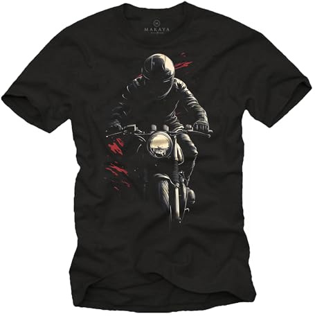 MAKAYA Men’s Shadow Biker T-Shirt - Retro Motorcycle Graphic Tee Naked Bike Design Top for Men Cool Rider Shirt and Gift Idea for Motorbike Fans and Custom Chopper Lovers Black XXL