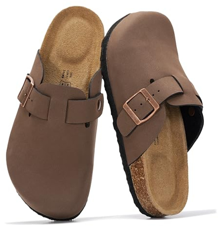 Project Cloud Genuine Leather Footbed Clogs for Women - Memory Foam Arch Support Slippers for Women - Trendy Slip-ons Women's Mules & Clogs Sandals (Benton,TANLEATHER,6.5M)