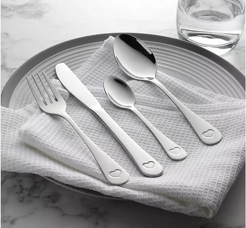 Saraika Heart Design Stainless Steel Cutlery Set, 16 Piece, Durable Flatware with Comfortable Grip