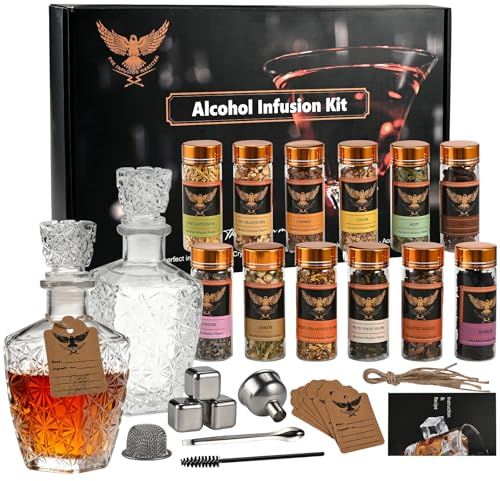 Alkohol-Infusionsset mit 12 natürlichen Aromen für Whiskey, Gin, Tequila, Wodka und Cocktails, DIY Ihre eigenen aromatisierten Spirituosen, einzigartige Geschenke für Männer, Ehemann, Vater