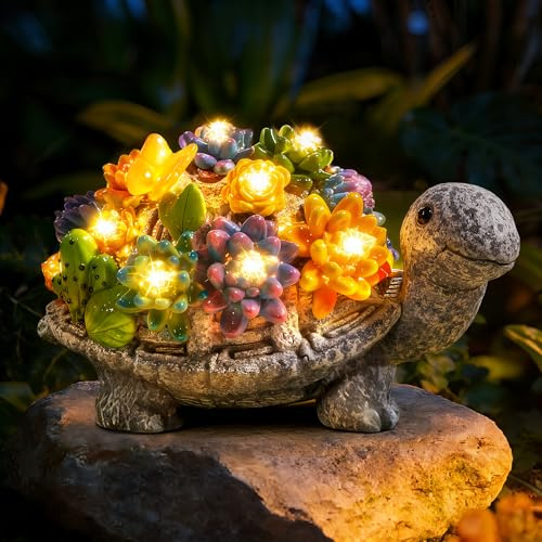 Ollny Solar Turtle Garden Ornaments with LED Lights, Women Mum Gifts | Mothers Day Birthday Gift Ideas for Grandma Older Ladies, Unique Tortoise Statue Gardening Presents Outdoor Decorations