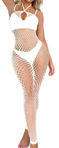 viiotu Fishnet Bodysuit for Women – Lace Lingerie Bodystocking, Sleeveless Sexy Mesh Teddy, Stretchy See-Through Nightwear for Honeymoon, Lingerie Parties