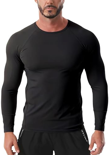 Rane Sports Felpe a Maniche Lunghe da Uomo, Biancheria Intima Funzionale di Base, Magliette da Corsa a Maniche Lunghe, Top Funzionali, Abbigliamento a Compressione per Il Jogging Nero M