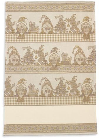 hobbymio.it Strofinaccio Natalizio in Puro Cotone da ricamare a Punto Croce, Canovaccio di Natale con Tela Aida, Soggetto Gnomi e Renne, Misura 48×70cm (03 Giallo oro)