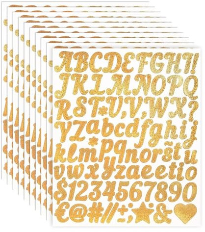 Buchstaben Aufkleber Sticker Gold, 10 Blätter Goldene Klebebuchstaben Glitzer Zahlen Aufkleber Sticker Buchstaben zum Aufkleben