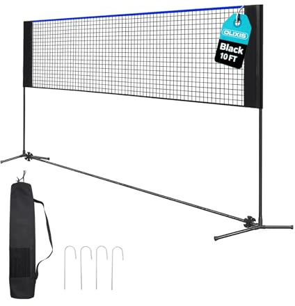 OLIXIS Portable Badminton Net, Height Adjustable Volleyball Net, Badminton Net with Carry Bag, Volleyball Net for Pool, BackyardGame Indoor Outdoor Use, 10FT Wide, Blue