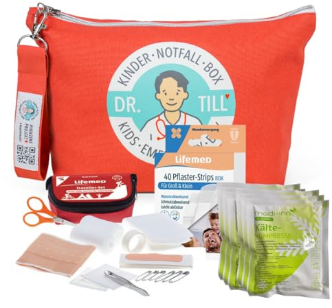 Richtig helfen Kindernotfall-Set | inkl. Dr. Till Kindernotfallbox, inkl. Reise-Set, Pflaster-Strips Box & Sofort-Kältekompressen | Erste Hilfe Set für Babys & Kinder | 161-teilig