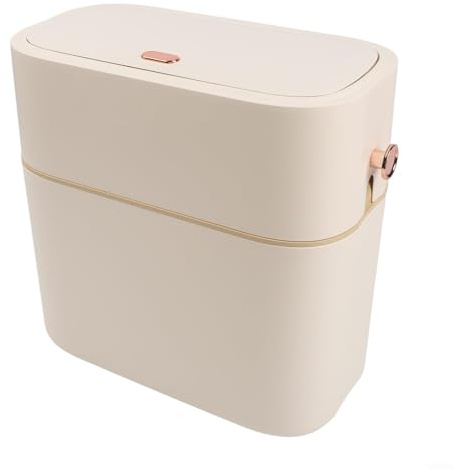 Pattumiera a mani libere con pedale e chiusura automatica, 10 l, senza contatto, per cucina, bagno, soggiorno, crema (10 l, crema)