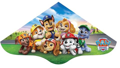 Günther Flugspiele 1281 - Cometa de una Sola línea «Paw Patrol Adventure», Aprox. 98 x 53 cm, Cometa Infantil Fabricada con Resistente lámina de PE, para niños de 4 años, Incluye asa y Cuerda