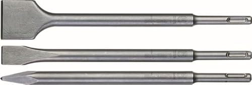 ALPEN SDS-plus Meißelset 3-tlg. (Meißel spitz 250mm, Flachmeißel 20x250mm, breiter Abbruchmeißel 40x250mm, Abbruchwerkzeug für Mauerwerk, Beton, Gestein) 098000003100