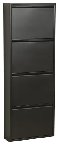 Dynamic24 Pisa 4 Klappen schwarz – Schuhschrank – B50 x H140 x T16 cm – Metall pulverlackiert – Klappbar/faltbar – modern – für Flur & Eingangsbereich – ideal für schmale Flure