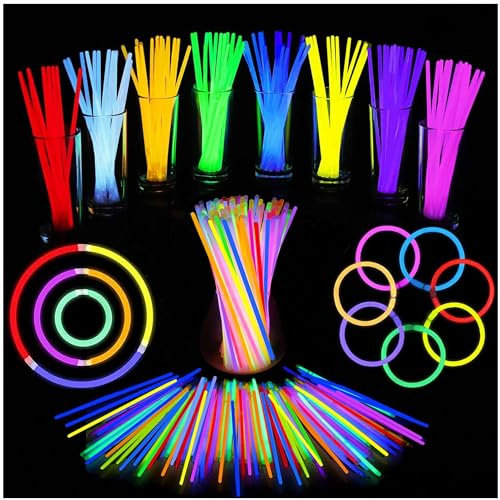 Loiina Glow Sticks 100pcs 8 with Connectors - Glow Bracelets, Necklaces for Kids, Adults Party, Festival, Halloween, Wedding, Christmas
