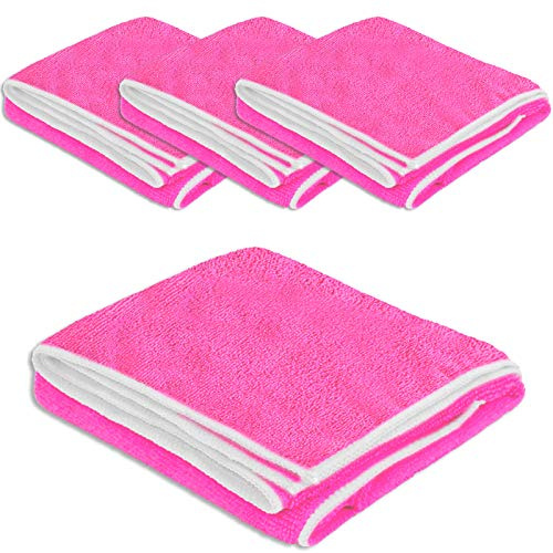 ABACUS® Mikrofasertuch HIgh Performance 4er Set pink - Mikrofaser Reinigungstücher 40 x 40 cm Microfaser Tücher Universaltuch fusselfrei Tuch Staubtuch 300 g/m² (7015)