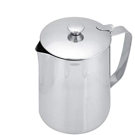 Pichet En Acier Inoxydable Tasse De Lait Pichet Cruche Avec Couvercle Pour Art Du Café Latte Pour Cuisine De Bureau Avec Poignée(2000 ml-Argent)