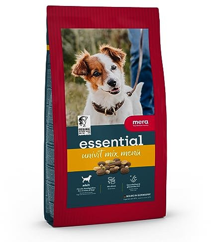 MERA Essential Univit, Hundefutter trocken für alle Hunderassen, Trockenfutter mit Geflügel, gesundes Hunde Futter mit Omega-3 und Omega-6 für Haut und Fell, Mix Menü (12,5kg)