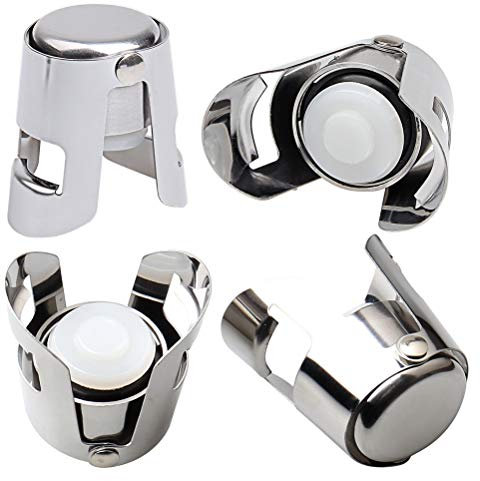 4 Pieces Champagne Stopper, Stainless Steel Vacuum Sealed Wine Sparkling Bottle Closure Sealer Silver