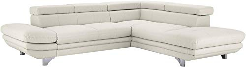 Mivano Ecksofa Enterprise / Trendige Ledercouch in L-Form mit Ottomane rechts / Inkl. höhenverstellbare Kopfstützen / 277 x 75 x 238 / Kunstleder: weiß