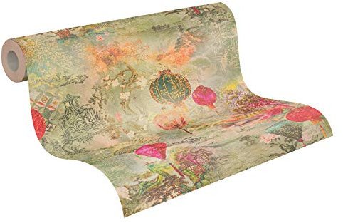 Japanese Wallpaper Asian Fusion A.S. Création Non-Woven Wallpaper 10.05 m x 0.53 m Green Red Beige Made in Germany 374661 37466-1