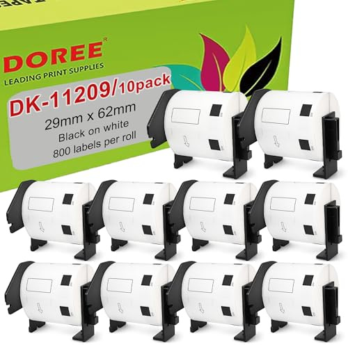DOREE 10 Rotoli DK-11209 Etichette per indirizzi, 29 x 62 mm, 800 etichette/rotolo compatibili con Brother DK 11209, per Brother QL-500,QL-500BW,QL-570,QL-580,QL-700,QL-710W,QL-800,QL-810W,QL-820NWB