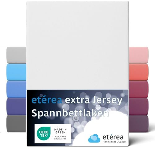 etérea Extra Jersey Spannbettlaken 180x200cm - 200x220cm Weiss bis 35 cm Höhe - 100% gekämmte Baumwolle Spannbetttuch für Boxspringbetten Bettlaken 180x200 cm - 200x220 cm