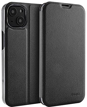 doupi Flip Case kompatibel mit iPhone 13 (6,1 Zoll), Deluxe Schutz Hülle mit Magnetischem Verschluss Cover Klapphülle Book Style Handyhülle Aufstellbar Ständer, schwarz