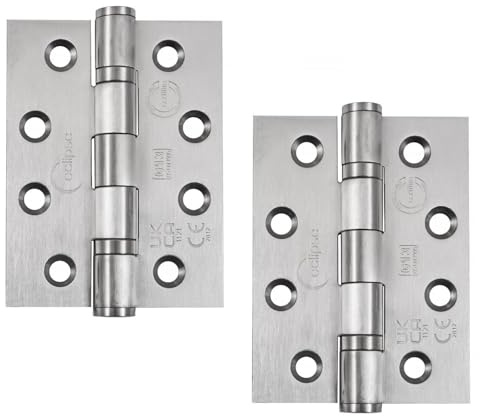 Eclipse 14854 Grade 13 Ball Bearing Door Hinges, 4 Inch (102mm), Fire Rated FD120, Satin Stainless Steel - 1 Pair