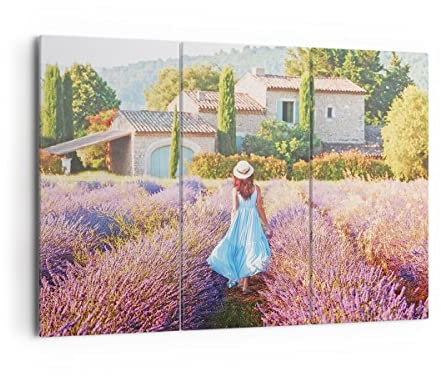 Mehrteilige Bilder auf Leinwand 165x110cm Leinwandbild Boho Heidekraut Frau Groß XXL Wanddeko Bild Schlafzimmer Set 3 teilige Wandbilder Dekoration Wohnzimmer Canvas Wand Kunstdruck Art CE165x110-4420