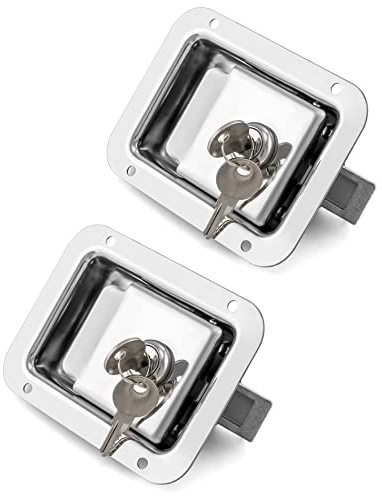 QWORK Travel Trailer Lock, 2 Pack, Stainless Steel Flush Mount Handle Latch Door Lock for Trucks, Tool Boxes, 2 Lock with 4 Keys (Keyed Alike)