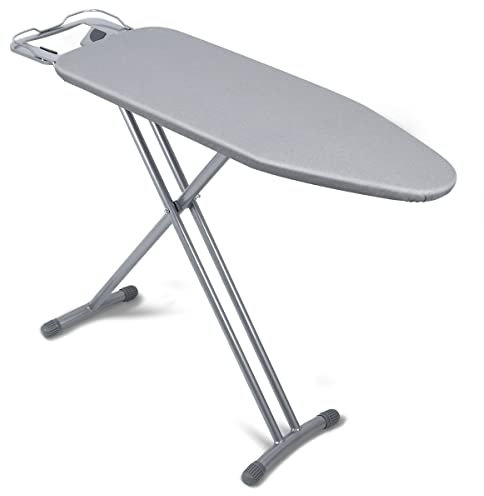 Duwee Asse da stiro con copertura resistente al calore, grande asse da stiro pieghevole, altezza regolabile, spessore feltro, gambe forti, Argento, 32 x 93 cm