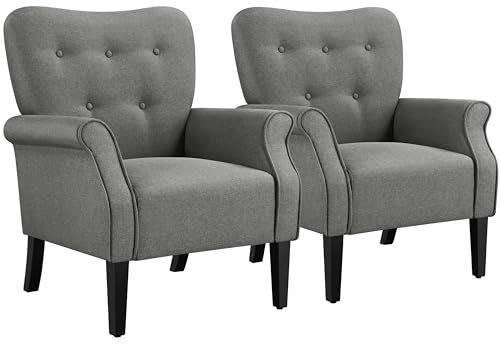 Yaheetech 2X Relaxsessel Loungesessel Cocktailsessel mit Holzbeinen Polstersessel Fernsehsessel Lehnstuhl, grau