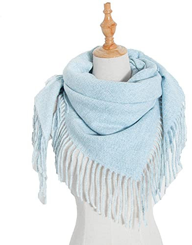 HGJH Schal Damen Winter,Winterschals Einfarbig Lange Quasten Dreiecksschal Warmer Schal Dicke Decke Eleganter Hellblauer Schal Mode Großer Winterschal Trendige Stola-Schals Für Frauen