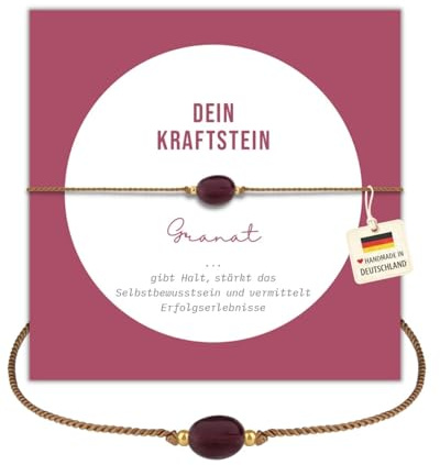 happymaker - Granat Armband Damen, Edelstein Armband mit echtem Granat Stein, Heilsteine Armband mit Geschenkverpackung als Kraftgeber Geschenk für Frauen, handmade in Deutschland