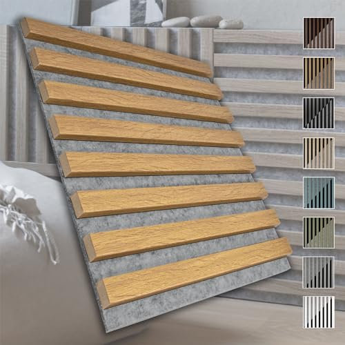 MARBET DESIGN Akustikpaneele Akustikquadrate 40x40cm Wandverkleidung Holz - (1 Paneel, grau - Eiche hell) horizontal aus MDF Deckenverkleidung