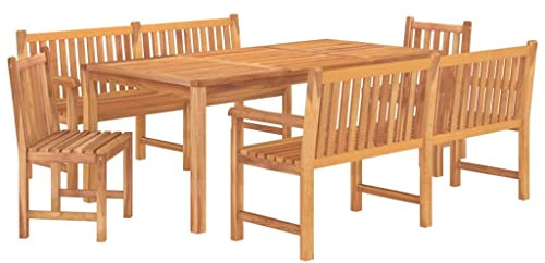 vidaXL Gartenmöbel 5-TLG. Tisch Bank Stuhl Gartengarnitur Sitzgruppe Gartenset Sitzgarnitur Gartentisch Esstisch Gartenbank Gartenstuhl Massivholz Teak