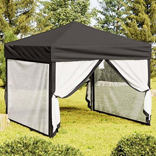 junzai Outdoor Pop Up Gazebo,Garden Canopy,Hot Tub Sun Canopy,Folding Party Tent with Sidewalls Anthracite 3x3 m