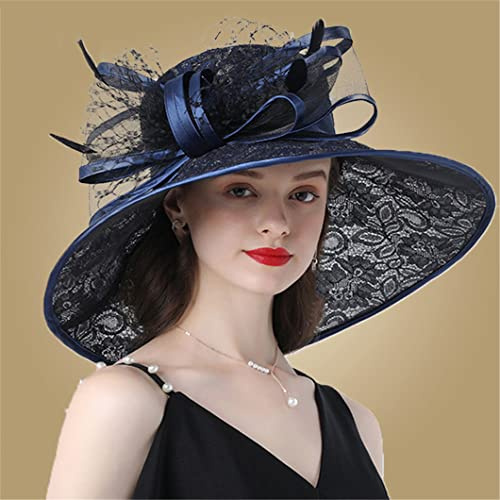 Derby-Hut mit breiter Krempe, für Frauen, Kirche, große Krempe, Feder, Damen, Hochzeit, Teeparty, Hüte