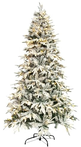 Christmas Tree World | 7ft Artificial Pre-lit Snowy Alpine | Natural and Realistic Look with Bushy and Luxury Quality PVC Tips | Easy to Assemble and Take Down | 106cm Diameter
