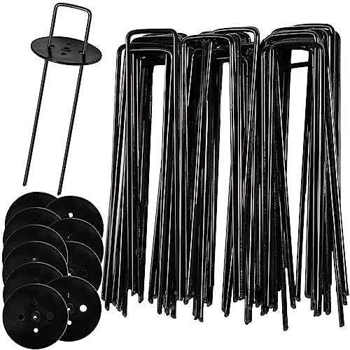 AGAKY Erdanker aus Kohlenstoffstahl (45 Stück) – Stabile Bodenanker mit 10 Pufferscheiben für Unkrautvlies, Garten, Kunstrasen & Camping – 150 MM Länge, 30 MM Breite, Ø 3 MM Schwarz