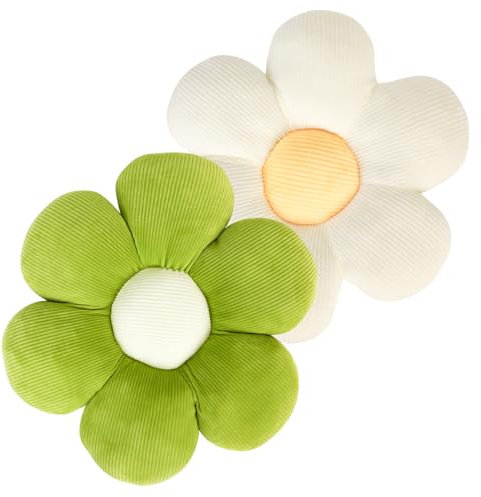 QKURT 2 Pcs Flower Pillows, Flower Shaped Cushion Floor Chair Seat Pad，Fluffy Soft Petal Cushion, Tatami Seating Pillow for Home, Office & Car, 40cm(Green)