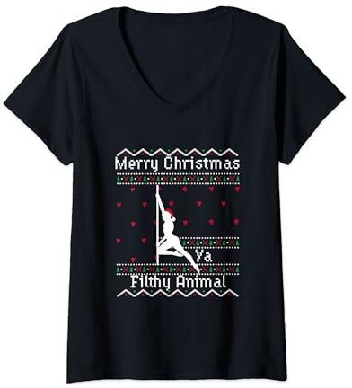 Damen Merry Christmas Pole Dancer Ugly Christmas Sweater T-Shirt mit V-Ausschnitt
