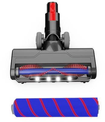 Updated Motorized Nozzle with Headlights for Dyson V7 V8 Vacuum Cleaners, Motorhead Brush Attachment for HardWood Floor or Carpet Cleaning,Replacement Soft Roller Head for Dyson V7 Series