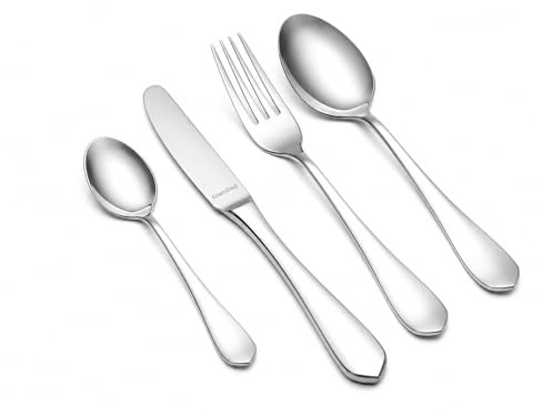 Cutlery Set, Glamified 4 Piece Stainless Steel Flatware Set, Tableware Silverware Set with Spoon Knife and Fork Set, Service for 1, Dishwasher Safe/Easy Clean, Mirror Polished