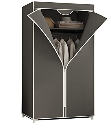 LAMEDOAT Kleiderschrank aus Segeltuch, tragbare Kleiderschrankregale mit Kleiderstange, Regale, Stoffbezug, Aufbewahrungsorganizer für den Kleiderschrank, grau, 155 x 70 x 45
