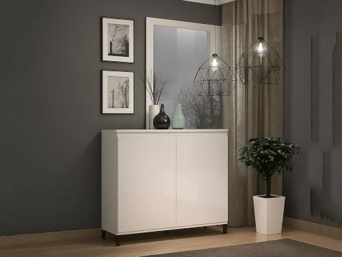 Dmora - Buffet Abuja, Buffet du Salon, Commode de Salon, Garde-Manger de Cuisine, Made in Italy, 100x40h110 cm, Blanc Brillant et Anthracite