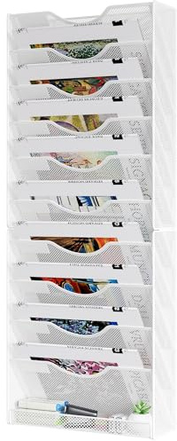 Solinxe Zeitungshalter Wand mit 10 Fächern Metall Zeitungsständer Hängeregister Wandablagefächer A4 Papier Dokumentenablage Büro Schule Ablage Organizer, Weiß