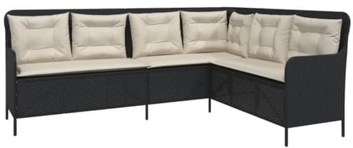 vidaXL Gartensofa in L-Form mit Kissen Schwarz Poly Rattan
