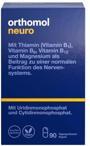 Orthomol Neuro mit Thiamin Vitamin B1, Vitamin B6, B12 und Magnesium - als Beitrag zu einer normalen Funktion des Nervensystems - Kapseln, 90 St. Tagesportionen