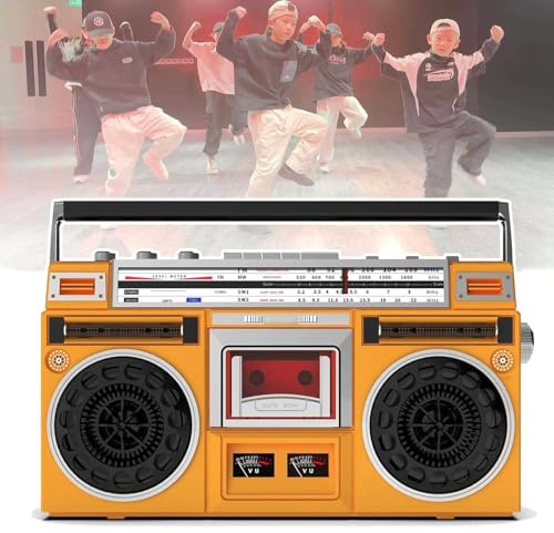 Boombox Lecteur CD rétro classique des années 80 – Boombox cassette portable avec radio AM/FM, entrée SD/USB et enregistreur de cassette pour voyage en famille