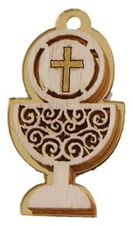 12 calamite magneti legno e plex CALICE prima comunione ORO 4x2.2 cm BOMBONIERA